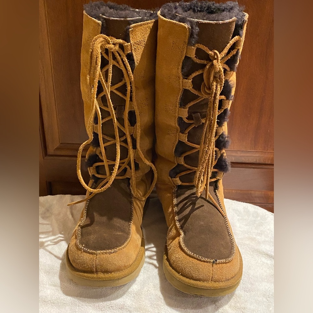 UGG Tan and Brown Lace-Up Boots